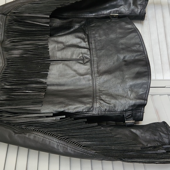 Harley Davidson Moto Fringe Black Leather Riding Jacket EUC - Picture 9 of 17